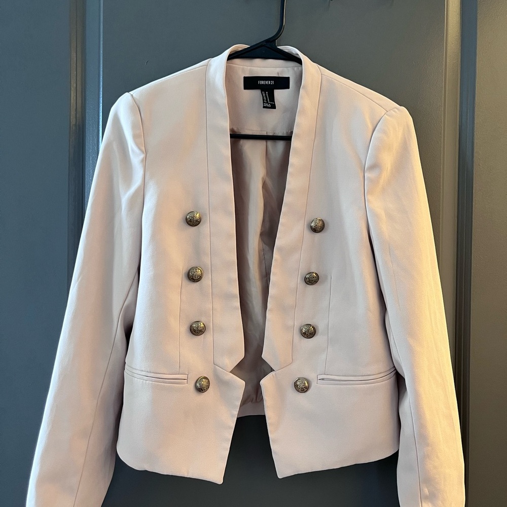 Forever 21 Cream Blazer Structured Shoulders Tailored Fit